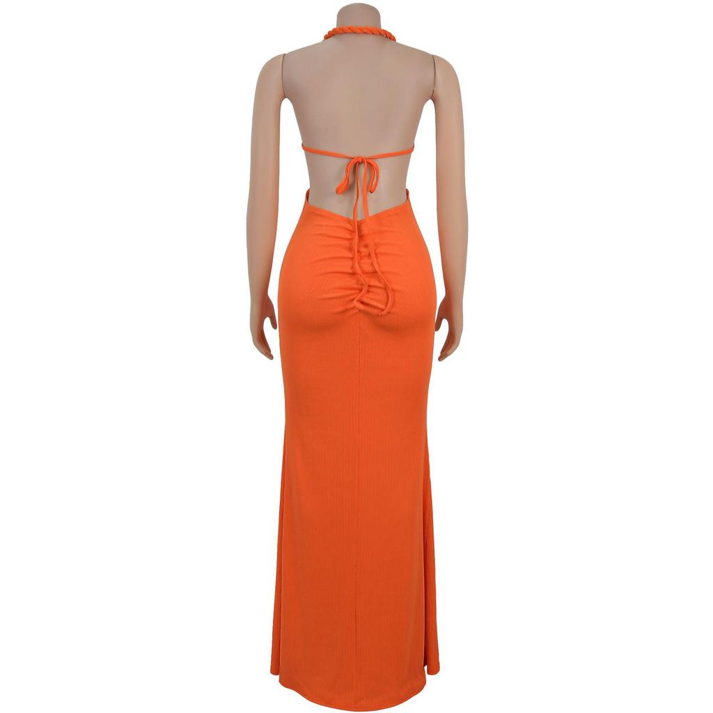 C7407 European & American Fashion: Sexy Knit Halter Backless Dress for Women
