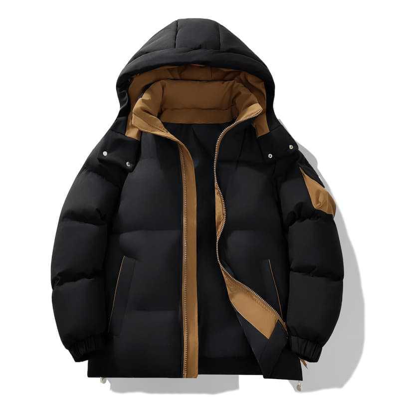 Men's Trendy Winter Hooded Puffer Jacket, Thickened Warm Cotton, 2025 Style