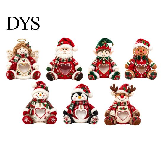 Soft Knitted Christmas Ornament Plush Snack Bag, Clear Heart Window Storage Doll with Back Zipper, Holiday Candy Cookie Gift Home Decor Holder,
