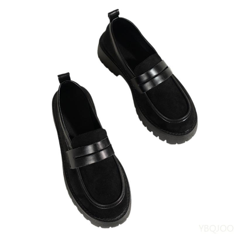 Fashion Black Small Leather Shoes Versatile Thick Sole Single Shoe for Spring Autumn Casual, Simple and Comfortable Women's Shoes
