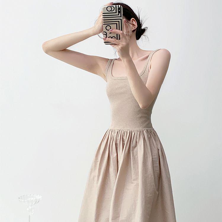 

Dopamine Knit Patchwork Sleeveless Camisole Dress - Women s 2026 Summer Long Hem Small