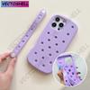 For Crocs Charms DIY Wrist Strap Holder Phone Case For iPhone 17 16 15 14 Pro Max Air 13 Solid Color Soft Silicone Back Cover