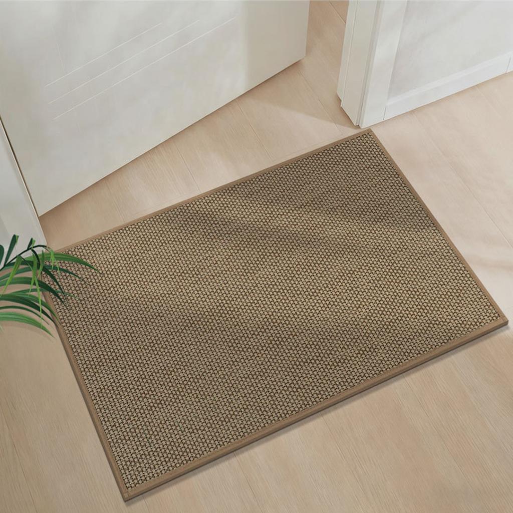Entryway Rug with Woven Faux Linen Design Antislip Base Absorbent Door Mat for Enhances Safety in Family Environment