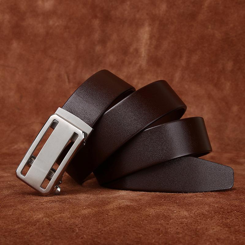 

Высококачественный ремень из нержавеющей стали с автоматической пряжкой для мужчин, натуральная кожа, первый слой из коровьей кожи, простой деловой ремень для брюк для мужчин 125cm