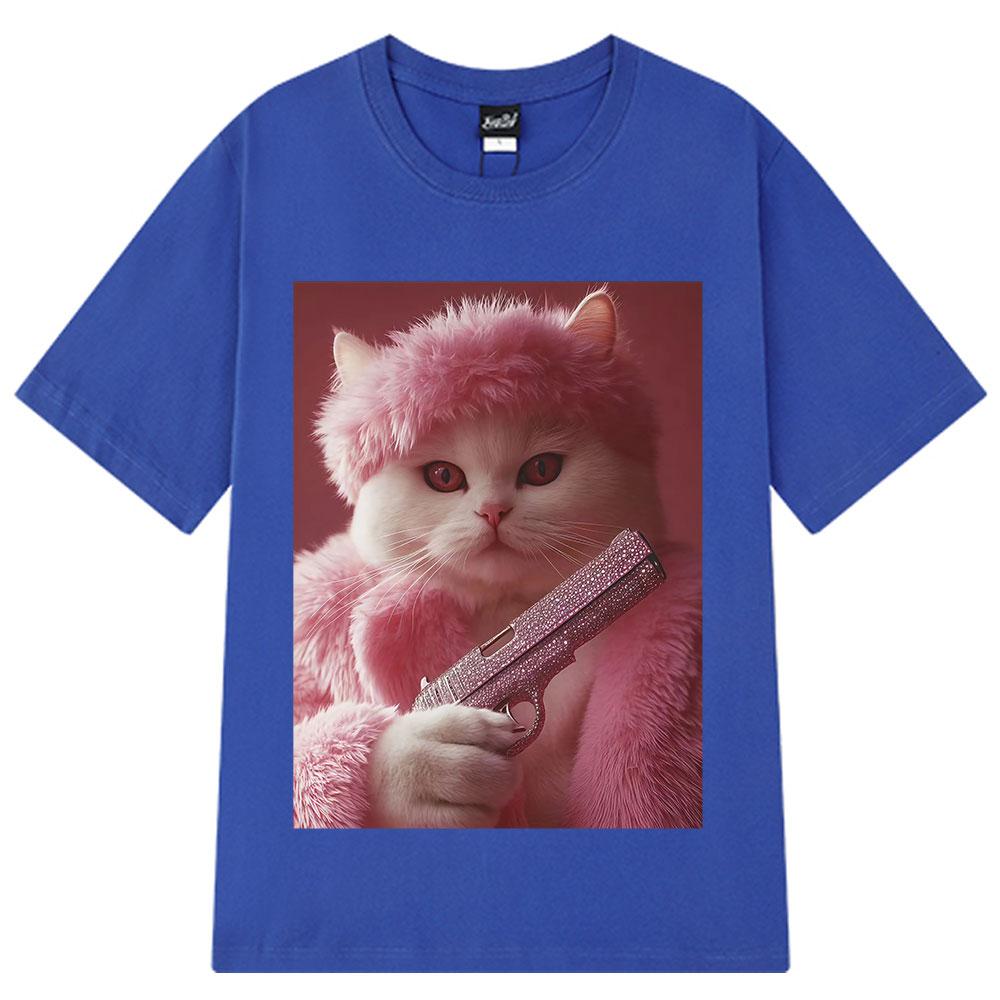Funny Cat Gang Meme Vintage T-shirt Men's Women Harajuk Y2k Clothes Tshirt Short-sleeved 100% Cotton Hip-hop Fashion T-shirts