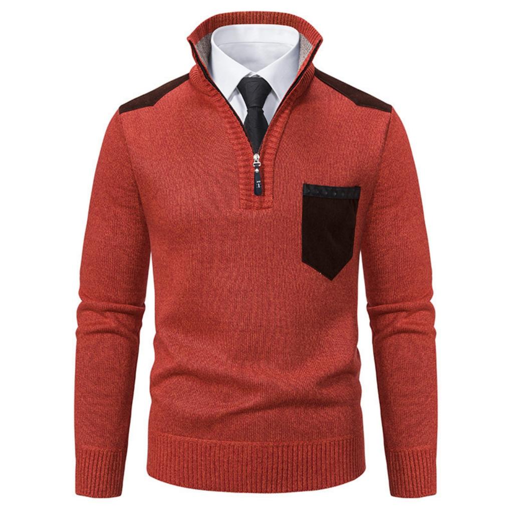 Men's JumperSweaters Knit Sweater Ribbed Knit Regular Tops Splice Knitted Color Block Stand Collar Fashion