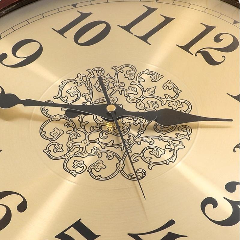 Luxury Wood Wall Clock Metal Retro Nordic American Style Gold Silent Wall Clocks Shabby Chic Living Room Horloge 12 Inches Gift