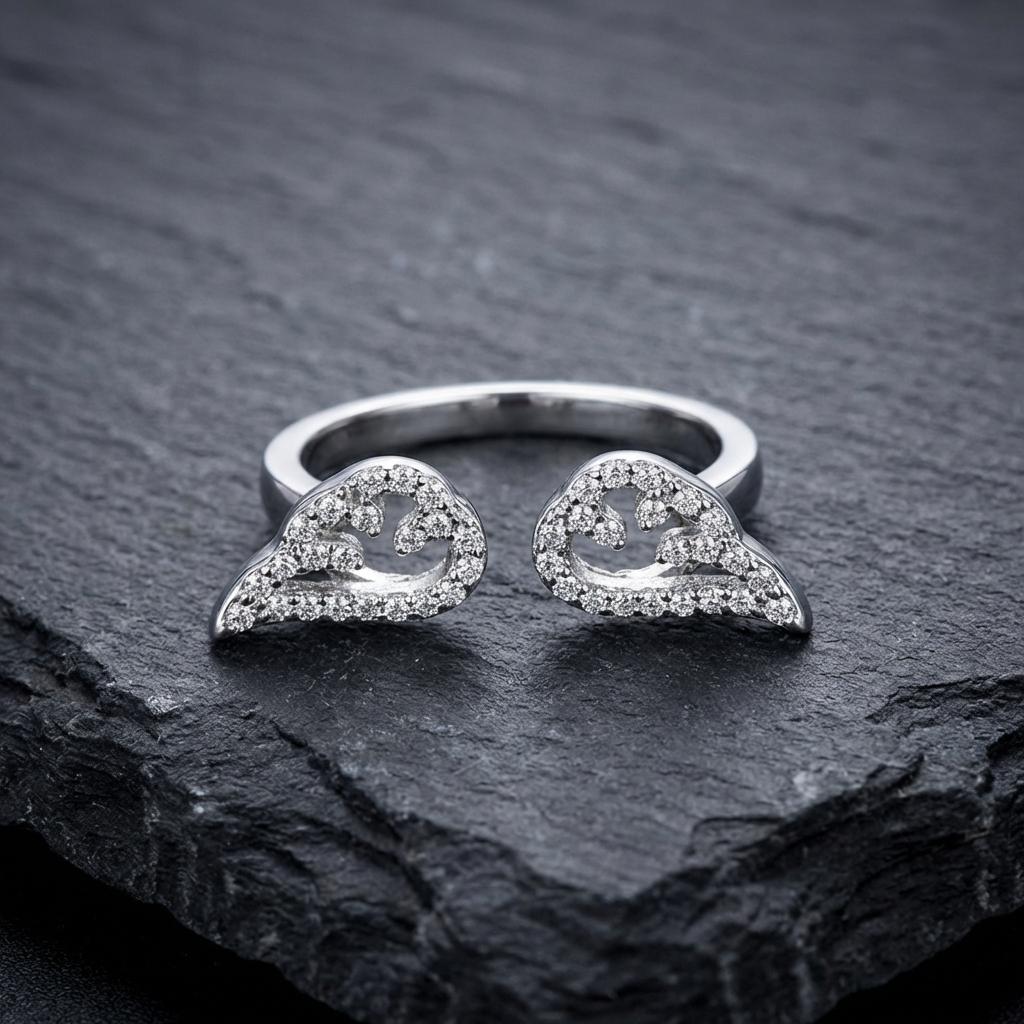 Sparkle Luxury Zircon Angel Wing Open Ring for Women Adjustable Silver Color Promise Ring Romantic Party Valentine Jewelry Gift