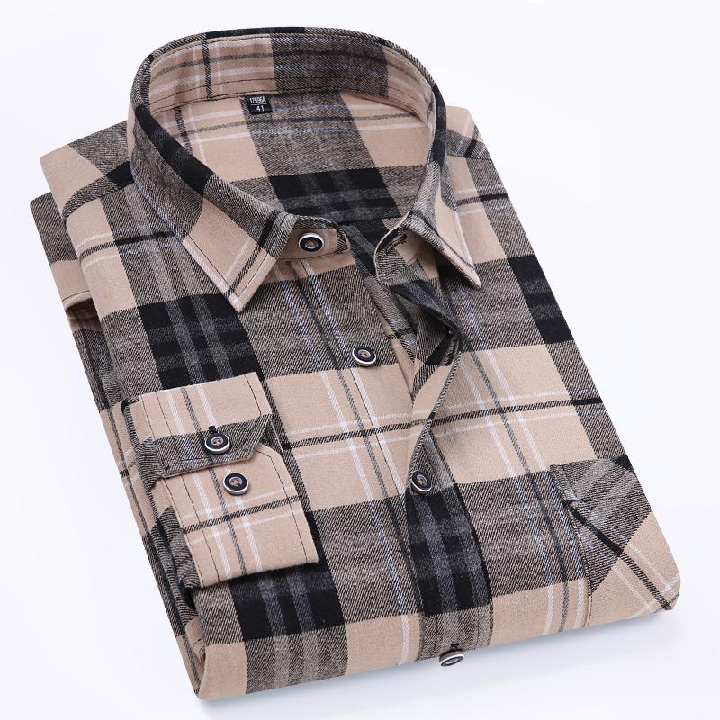 Talla 11XL 10XL 9XL Camisas de Franela a Cuadros de Moda Para Hombre Manga Larga Algodón Casual Suave Ajuste Estándar Camisa Blusa Ropa