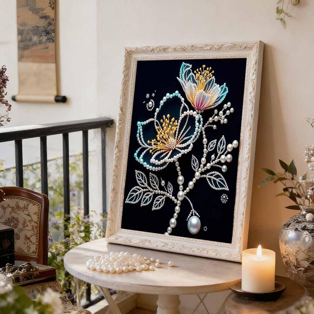 DIY Flower Pearl Diamond Art Painting Kits for Adults and Beginners,fine View Sparkling Painting Craft Home Wall Decor Handmade Gift