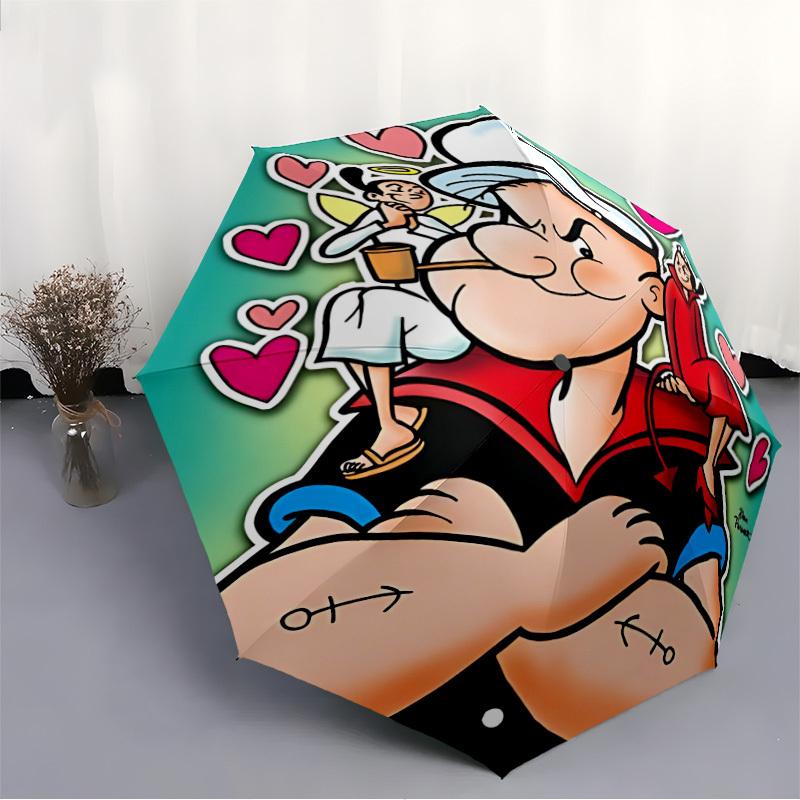 1PC Popeye Sailor Automatic Open/Close Folding Cute Umbrella, Windproof 8 Ribs Construction, Lightweight Travel Umbrella, Ideal Gift 0902021