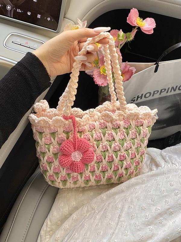 Blue Large Knitted Fabric Crossbody Bag With Certificate Pocket For Casual Outings