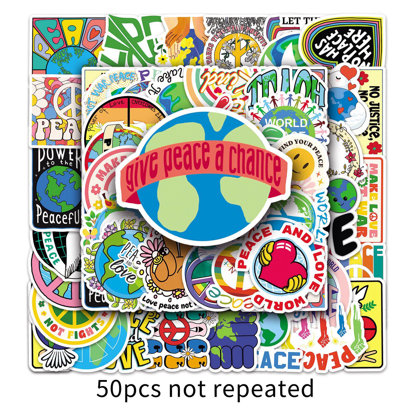 50 Sheets Waterproof World Peace Graffiti DIY Stickers for Phone Cases, Skateboards, and Luggage