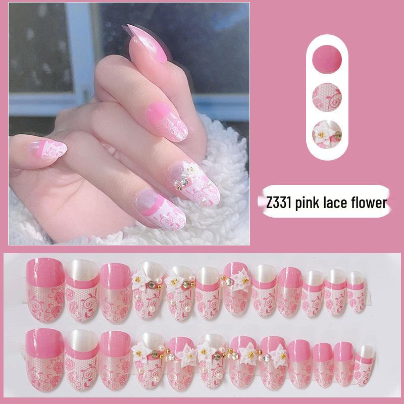 Detachable Wearable Bride Nail Art Patches - False Nails with Removable Powder Finish
