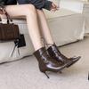 2025 Autumn New European and American Pointed Head Thin Heel High Heel Temperament French Fashion Sexy Lace-up Women's Short Boots