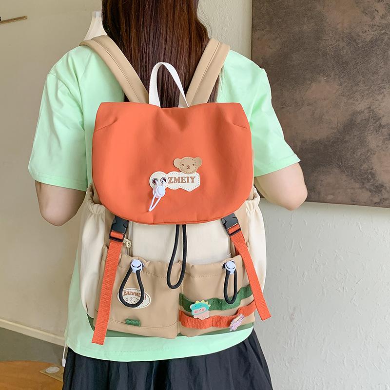 High value Dopamine Cute Backpack Bag Female Junior High School Students Contrast Color Large Capacity Niche Design Backpack