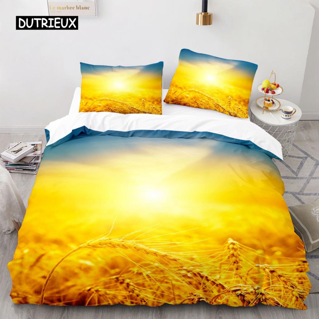 Golden Wheat Field Duvet Cover Set Microfiber Wheat Harvest Themed Quilt Cover for Adult Twin King Size Nordic Style Bedding Set