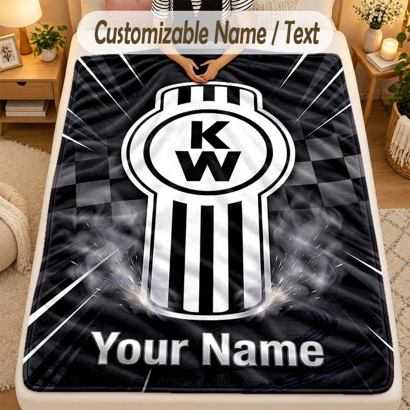 Flannel BlanketKenworth Custom Name Text Personalized Soft Warm Throw Blanket Home Decor Gift