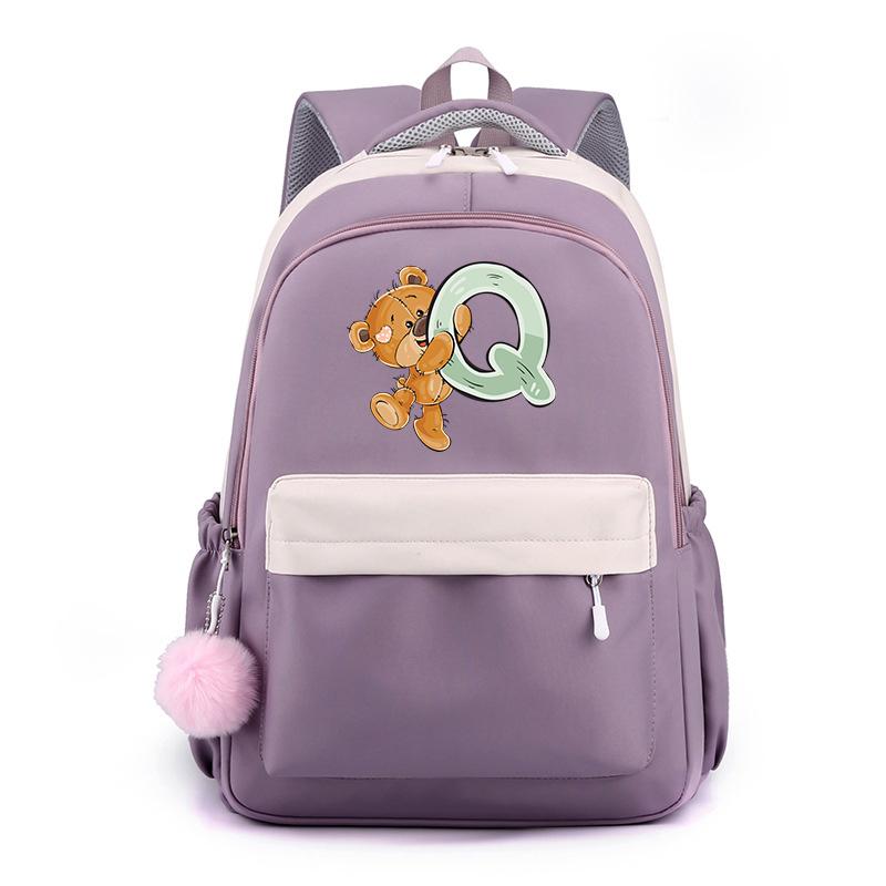 Zaino in Tela Stampata Orsetto 26 Lettere dell'Alfabeto Inglese Cartella Scolastica Zaino Kawaii per Ragazza Zaino per Libri Borsa Scolastica Studente Regalo Teen