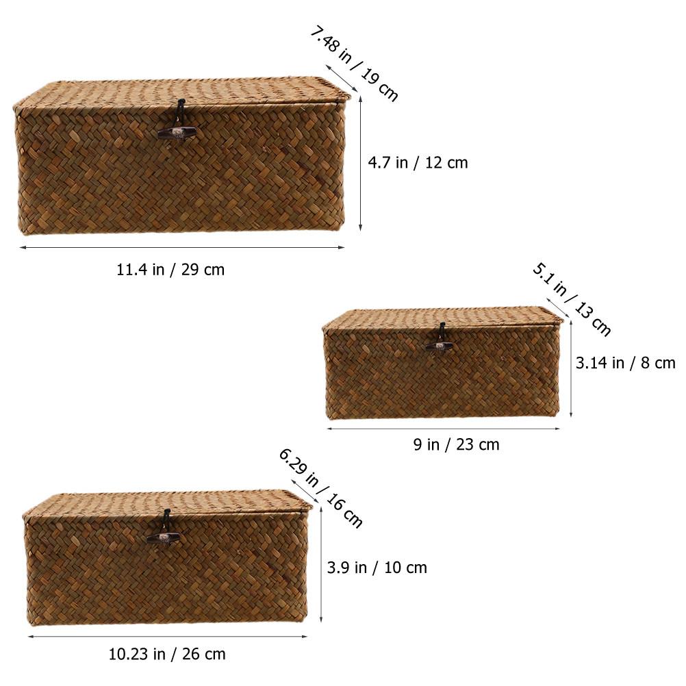 3Pcs Seagrass Basket Storage Box Large Capacity Organizer Lid Desktop Sundries Storage Woven Sundry Organizer Box 5390₽