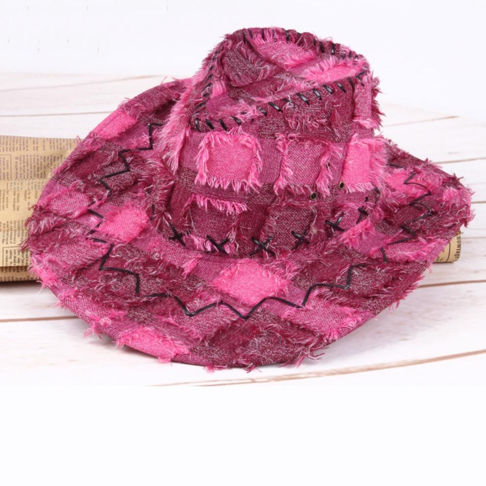 

Adjustable Western Cowboy Hat Y2k Plaid Knight Hat Vintage Wide Brim Sun Hat for Male Female