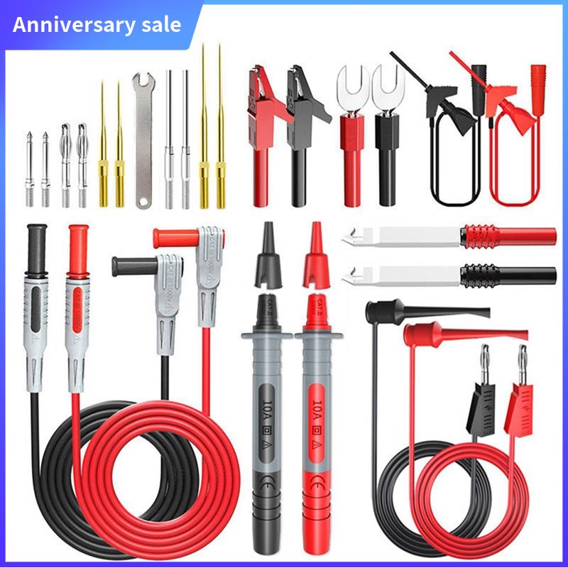 

AD23-P1308D 25 ШТ. Набір силіконових вимірювальних проводів для мультиметра зі змінними голчастими наконечниками, гайковим ключем, затискачами типу крокодил , 4-мм банановими штекерами