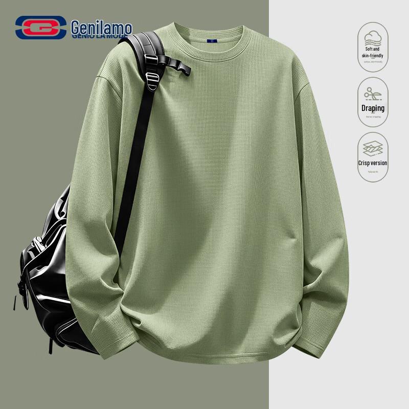 GENIOLAMODE Men's Heavy Waffle Knit Long-Sleeve T-Shirt