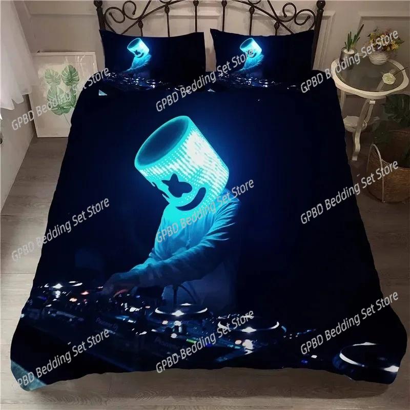 DJ Lovers Marshmello Hip Pop Music EDM Mosaic Bedding Set Single Twin Double Queen King Cal King Size Bed Linen Set