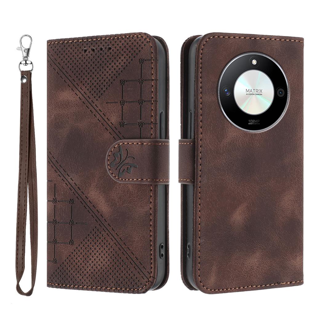 For Honor Magic6 Lite 5G/Honor X9b 5G/Honor X50 5G Leather Wallet Case Butterfly Flower Imprinted Phone Cover with Strap