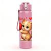 1PC I Love You Valentine Kitten 750ml Color Plastic Sports Water Bottle Leakproof Flip Straw Lid Suitable for Sports Office Home Use