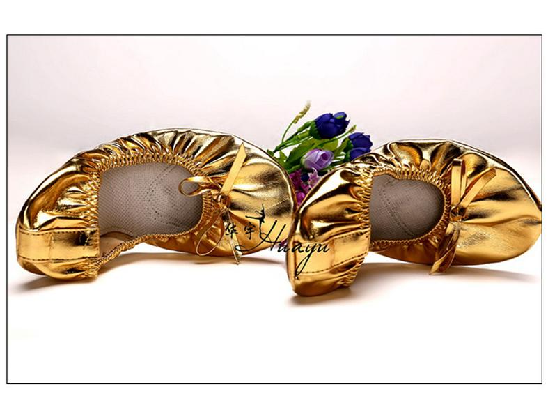 Huayu Dance Performance Shoes: Gold Belly Dance Flats with Soft Sole & High Heel Versatile for Indian and Square Stage