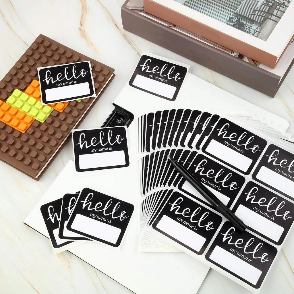 120 Pieces Hello My Name is Stickers, Hello Name Tag Labels with Black Marker Pen for Home School Conferences Office and Mailing