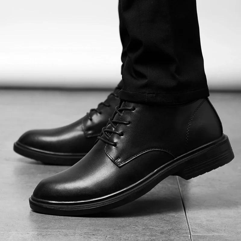 Luxury Brand Business Mens Shoes New Genuine Leather Ankle Boots Men High Quality Thick Bottom Ankle Boots Warm Plush Fur Shoes