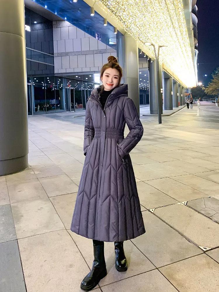 

Женское зимнее пальто, однотонное, с блестящей талией, средней длины, с капюшоном, до колена, утолщенное пальто из хлопка, 5 цветов XXL фиолетовый