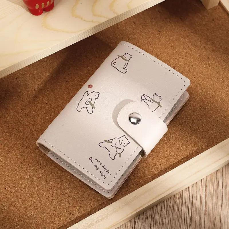 Cute Cat Print Card Holder Kitten Large Capacity Mini Wallet Multi-Card Holder Small Card Case Campus Card Work ID Storage Bag