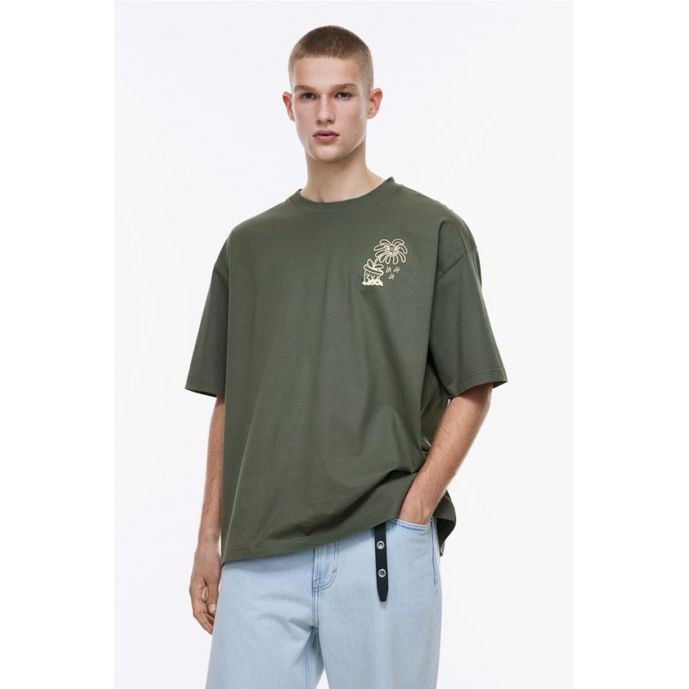 

Футболка HM Oversized с принтом, хаки-зеленый Hardcore