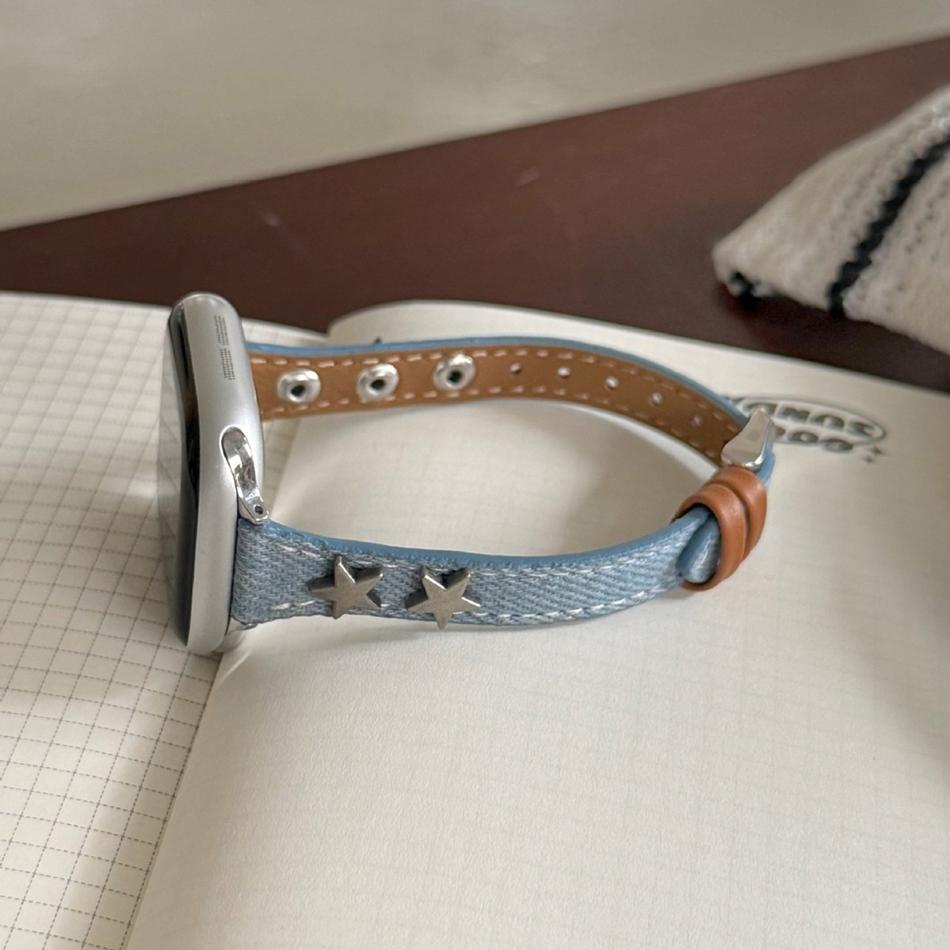 Star Rivet Denim Canvas Leather Bracelet For Apple Watch Band Series 11/10/9/8/7/6/Ultra iWatch Strap 49/46/45/44/42/41/40/38mm