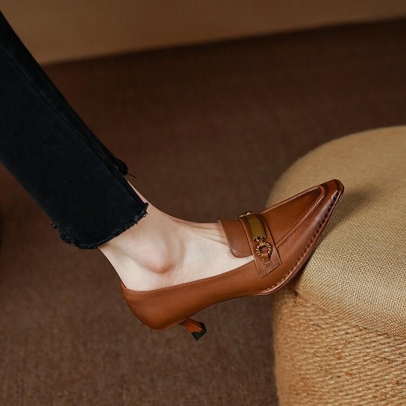 Fashion NEW Spring Women Shoes Pointed Toe Thin Heel Women Pumps Genuine Leather High Heel Retro Women's Stiletto Heels Zapatos De Mujer