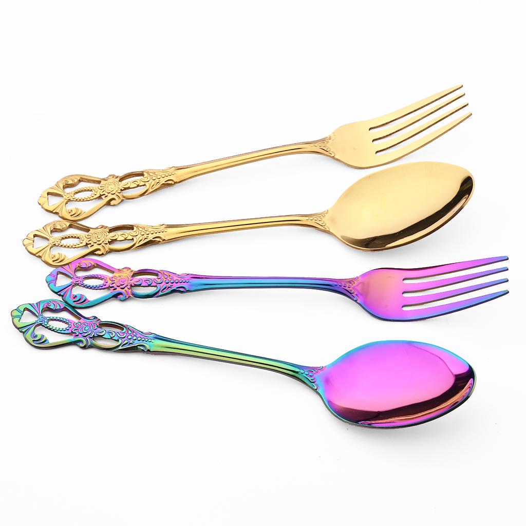 High Quality Cutlery Set Knife Fork Dessert Spoon Dinnerware Colorful Flatware Set Stainless Steel Silverware Kitchen Tableware