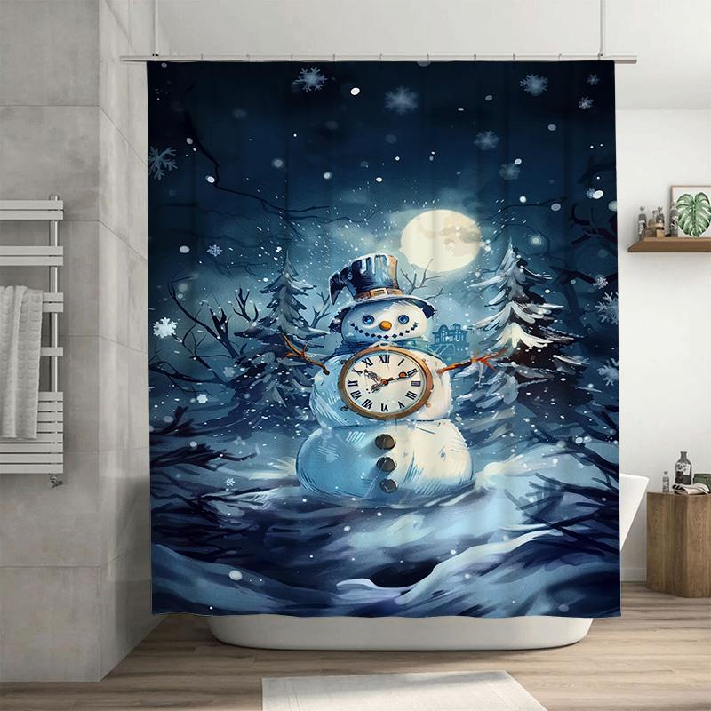 

Tuniu Winter Wonderland Snowman Bathroom Shower Curtain Festive Holiday Decor Cute Fun Christmas Home Decor Washable Fabric Back W60H190(CM)-1 Pcs