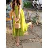 Bohemian Green Tassel Two-Piece Sleeveless Spaghetti Strap Summer Babydoll Mini Dress for Women