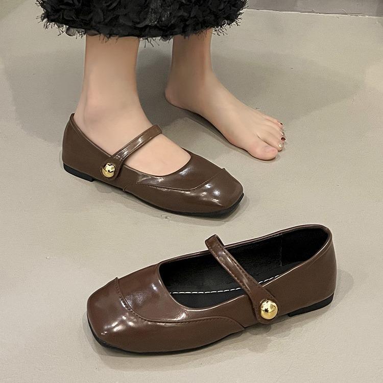 Single shoes femininity new spring and autumn brown flat Mary Jane women's shoes square head shoes