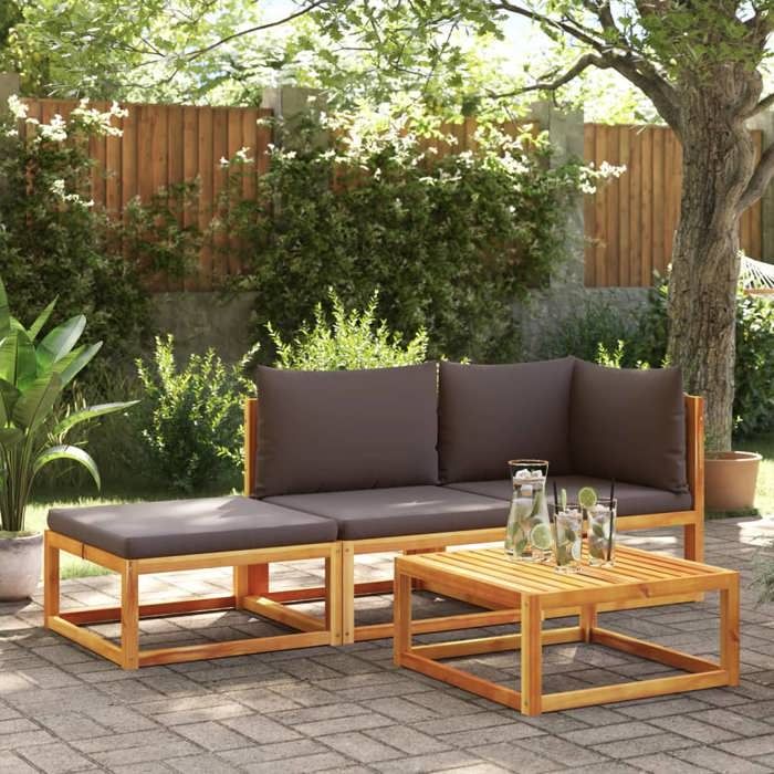 VidaXL Ensemble de canapés de jardin 3 pièces avec coussins, bois d'acacia et corde, 3278844
