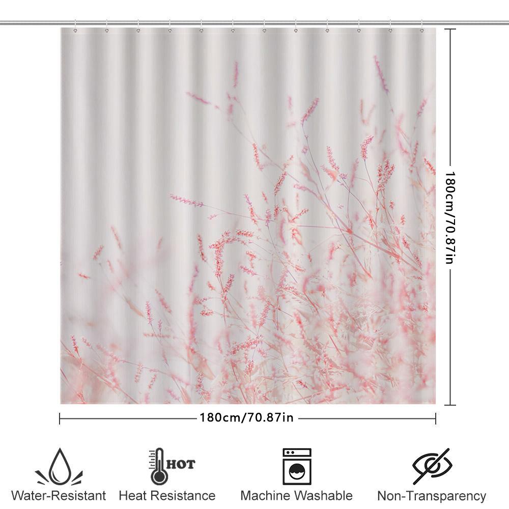 Delicate Pink Flowers Print Shower Curtain Waterproof Bath Decor for Bathroom Renovation Home Decoration White + Red Fabric Size