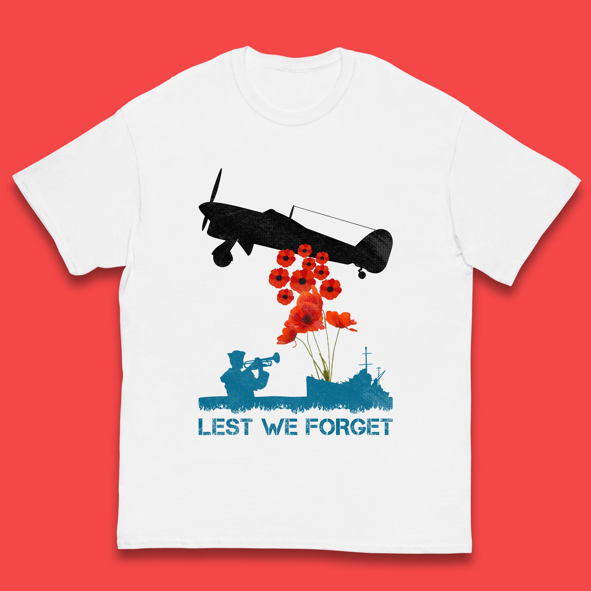 

Lest We Forget Remembrance Day Veterans British Armed Forces Poppy Flower Royal Aircraft Kids T Shirt 160