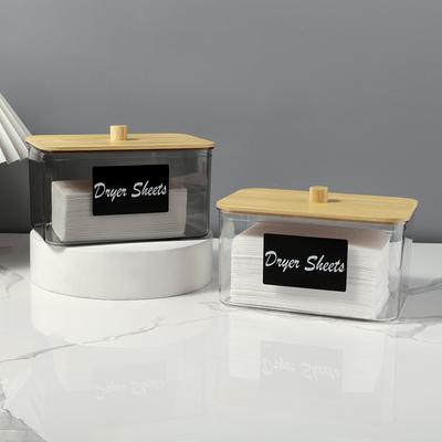 Acrylic Dryer Sheet Holder with Lid, Clear Laundry Sheets Container with Labels, Laundry Pods Storage for Laundry Room Organizat