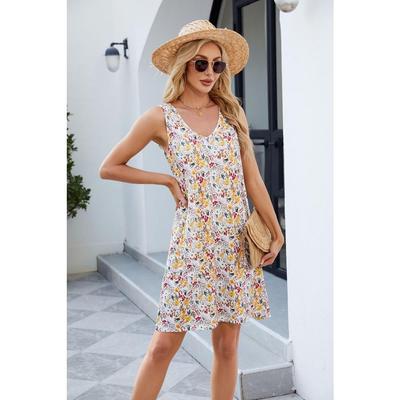 Lato Nowa Drukowana Kamizelka Styl Boho Luźna Codzienna Sukienka Bez Rękawów