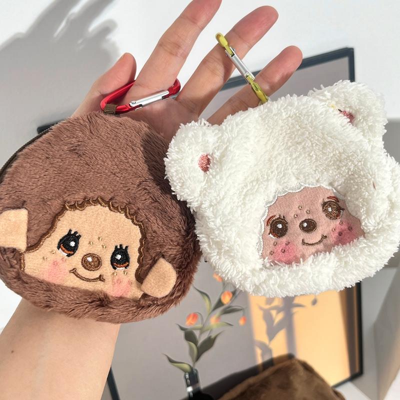 Monchhichi Round Small Hanging Bag With Zipper Cute Wallet Storage Mini Monchhichi Backpack Charm Cute Plush Monchichi Gifts