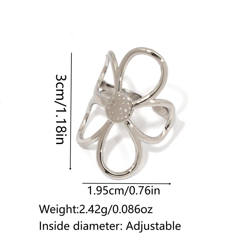High-End Stainless Steel Mixed Gold & Silver Hollow Flower Ring for Women