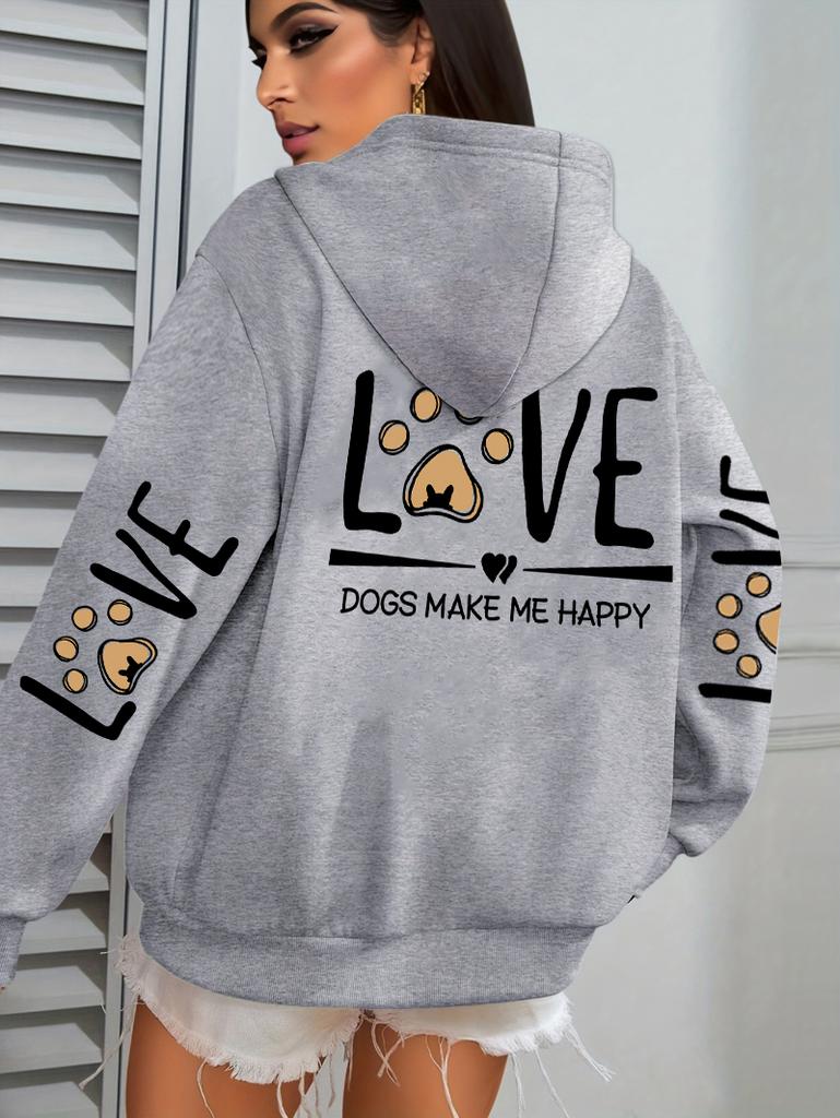 Love Dogs Make Me Happy Pattern Women Hoodie Autumn Multicolor Hoodies Casual All-Match Streetwear Fleece Pocket Woman Hoody